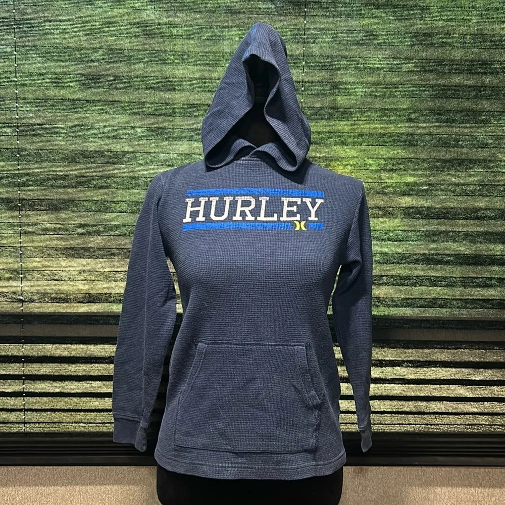 Hurley Boys Blue Logo Chest Waffle Knit Pullover‎ Hoodie Medium